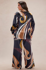 Azelia Satin Pant Set - Brown/combo