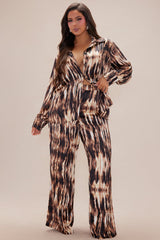 Kamiko Satin Pant Set - Brown/combo