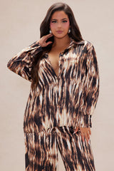 Kamiko Satin Pant Set - Brown/combo