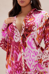Kristine Satin Wide Leg Pant Set - Fuchsia/combo