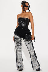 Make It Hotter Ripped Fringe Straight Leg Jeans - Black Wash