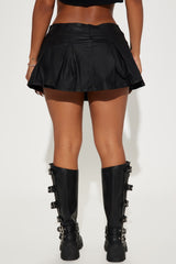 Claire Coated Micro Mini Pleated Skort - Black