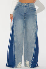 Shooting My Shot Elastic Waistband Baggy Jeans - Medium Wash