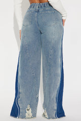 Shooting My Shot Elastic Waistband Baggy Jeans - Medium Wash