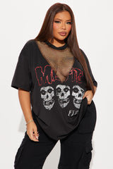 MISFITS Skulls Rhinestone Tee - Charcoal