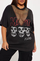 MISFITS Skulls Rhinestone Tee - Charcoal