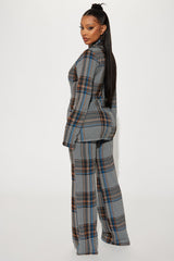 Business Time Plaid Blazer Pant Set - Blue/combo