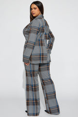 Business Time Plaid Blazer Pant Set - Blue/combo
