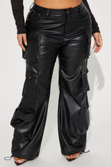 City Is Mine Faux Leather Cargo Pant - Black