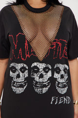 MISFITS Skulls Rhinestone Tee - Charcoal
