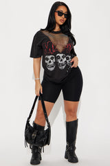 MISFITS Skulls Rhinestone Tee - Charcoal