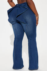 Brianca Bow Stretch Flare Jeans - Dark Wash