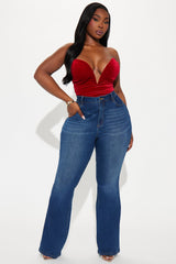 Brianca Bow Stretch Flare Jeans - Dark Wash
