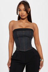 Demi Mixed Denim Pant Set - Black