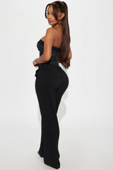 Demi Mixed Denim Pant Set - Black