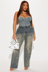 Sara Star Stretch Tinted Straight Leg Jeans - Vintage Wash
