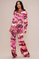 Larenna Satin Pant Set - Fuchsia