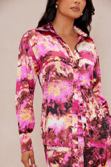 Larenna Satin Pant Set - Fuchsia