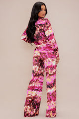 Larenna Satin Pant Set - Fuchsia