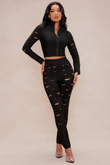 Brielle Zip Up Bandage Pant Set - Black