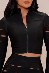 Brielle Zip Up Bandage Pant Set - Black