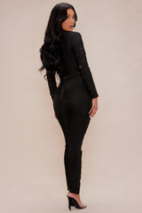 Brielle Zip Up Bandage Pant Set - Black