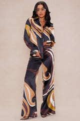 Azelia Satin Pant Set - Brown/combo