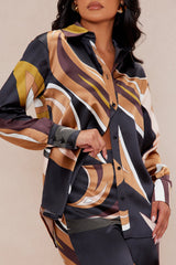 Azelia Satin Pant Set - Brown/combo