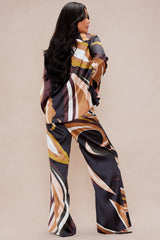 Azelia Satin Pant Set - Brown/combo