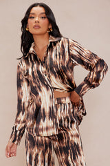Kamiko Satin Pant Set - Brown/combo