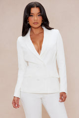 Nina Bow Blazer Suit Set - White