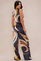 Katerina Satin Pant Set - Brown/combo