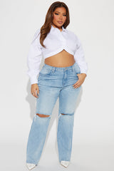 Playing Games Ripped Straight Leg Jeans - Medium Wash