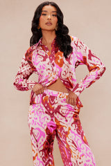 Kristine Satin Wide Leg Pant Set - Fuchsia/combo