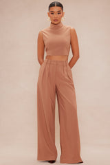 Serena Wide Leg Trouser Pant Set - Taupe