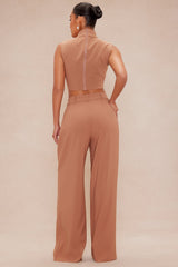Serena Wide Leg Trouser Pant Set - Taupe