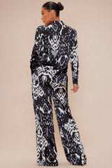 Kristine Satin Wide Leg Pant Set - Black/combo
