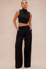 Serena Wide Leg Trouser Pant Set - Black