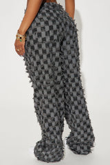 From The Start Checkered Baggy Jeans - Black/Grey