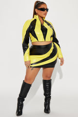 Catch A Ride Faux Leather Skirt Set - Black/Yellow