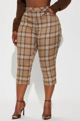 Business As Usual Plaid Capri Pant - Brown