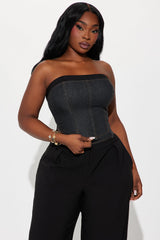 Demi Mixed Denim Pant Set - Black