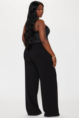 Demi Mixed Denim Pant Set - Black