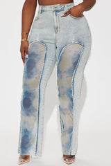 Evelynn Tie Dye Stretch Wide Leg Jeans - Light Wash