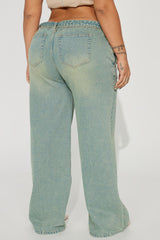 Frankie Foldover Tinted Wide Leg Jeans - Medium Wash