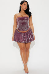 Main Character Sequin Bubble Hem Skirt Set - Wine