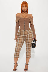 Business As Usual Plaid Capri Pant - Brown