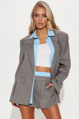 Corporate Babe Blazer Skort Set - Grey
