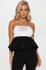 Ava Bubble Hem Top - White/combo