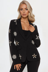 Star Studded Blazer Pant Set - Black